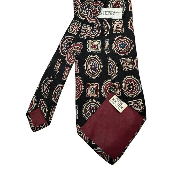 John Henry Mens 100% Silk Multicolor Geometric Pattern Tie - Picture 4 of 6